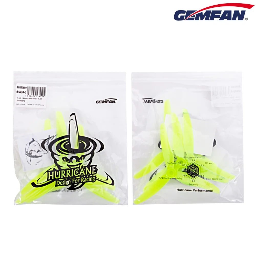 Gemfan Hurricane 51433 5.1x3.5x3 FPV Propellers 2 Pairs PC - 2 Pairs Black
