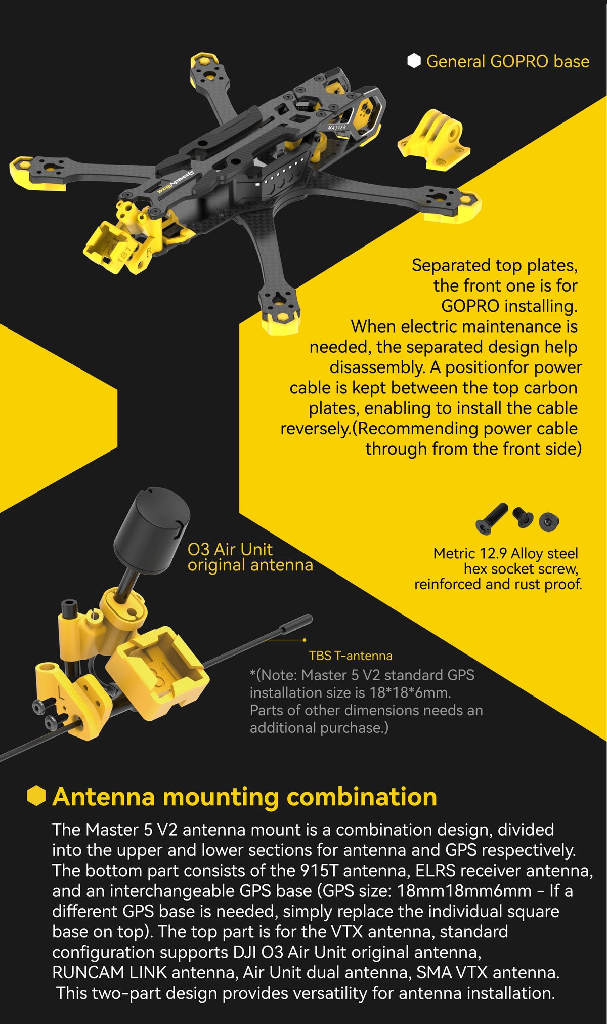 SpeedyBee Master 5 V2 Analog DJI O3 FPV Frame Kit - SB-M5V2-FRAME