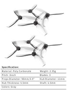 HQProp D-T90MM 3-Blade Propeller - 2 PAIRS GRAY / CN
