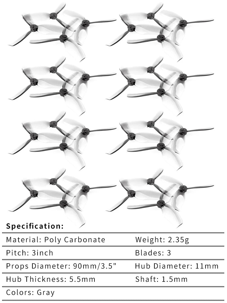 HQProp D-T90MM 3-Blade Propeller - 2 PAIRS GRAY / CN