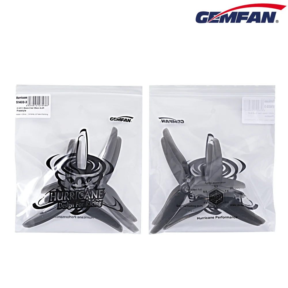 Gemfan Hurricane 51433 5.1x3.5x3 FPV Propellers 2 Pairs PC - 2 Pairs Black